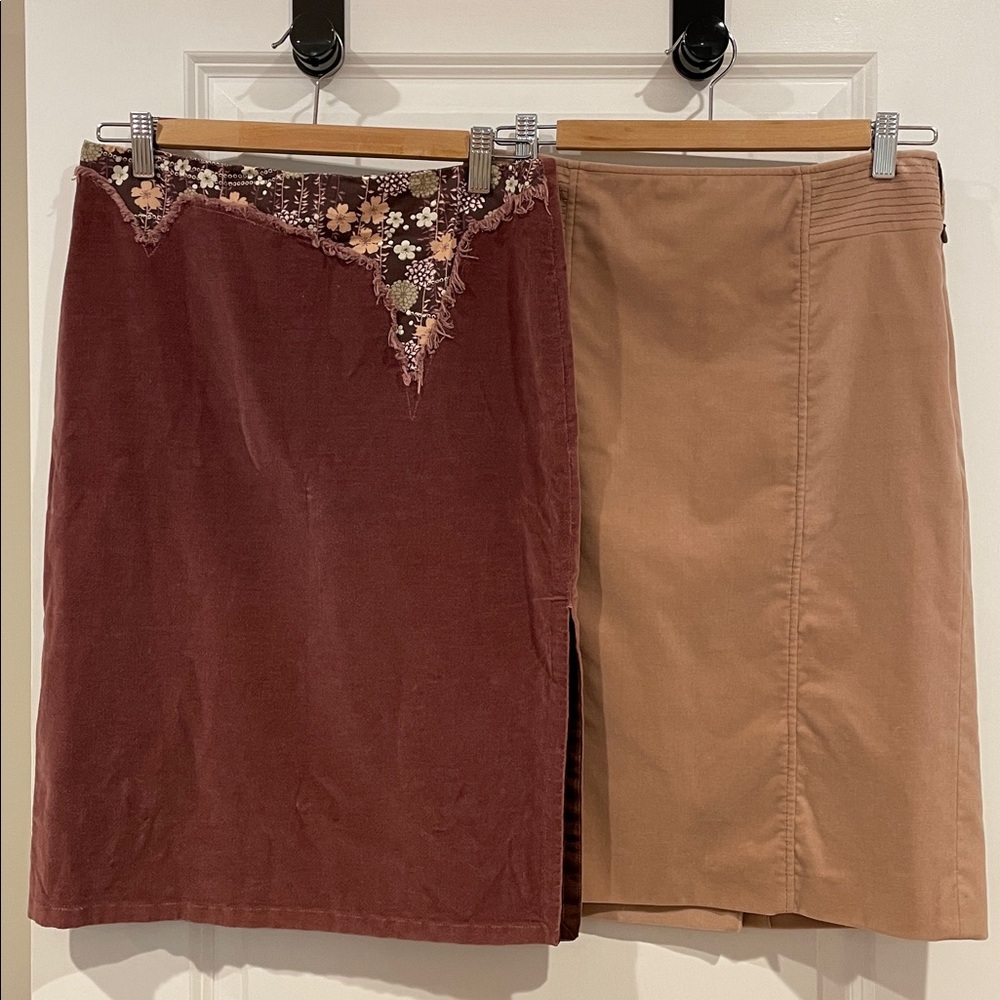 HUGO & Kookai Burgundy and Cream Pink Velvet Skirt Bundle Set